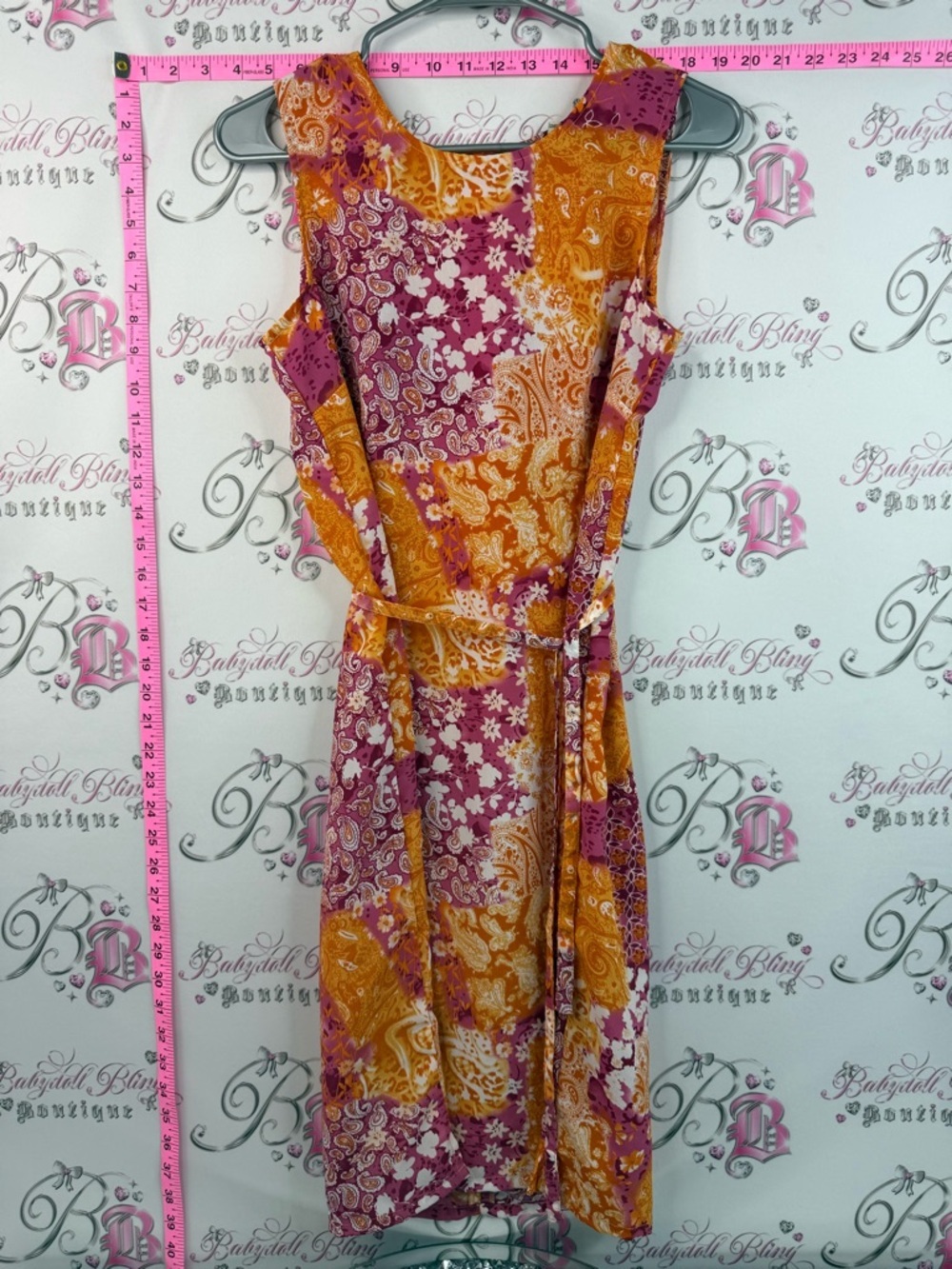 Jessica dress patchwork Floral Paisley Sleeveless Dress in Orange and Pink
